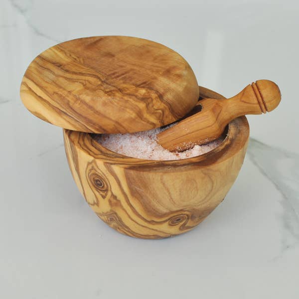 Olive Wood Salt Cellar and Salt Scoop Gift Set