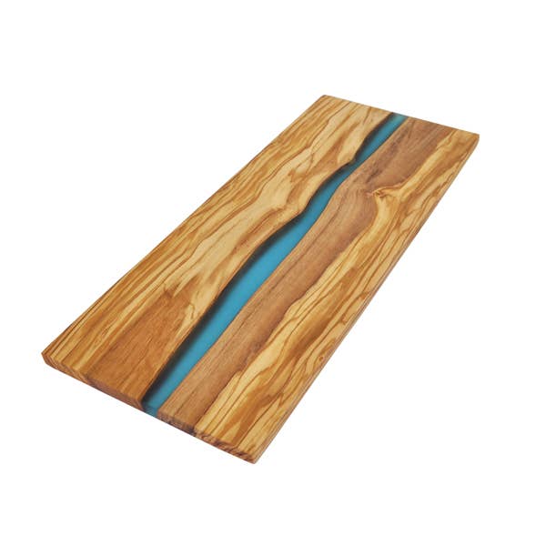 Olive Wood Cutting Board with River of Blue Resin - 15” x 6”