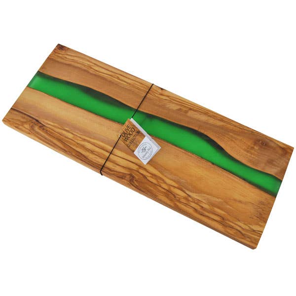 Olive Wood Cutting Board with River of Green Resin -18” x 7”