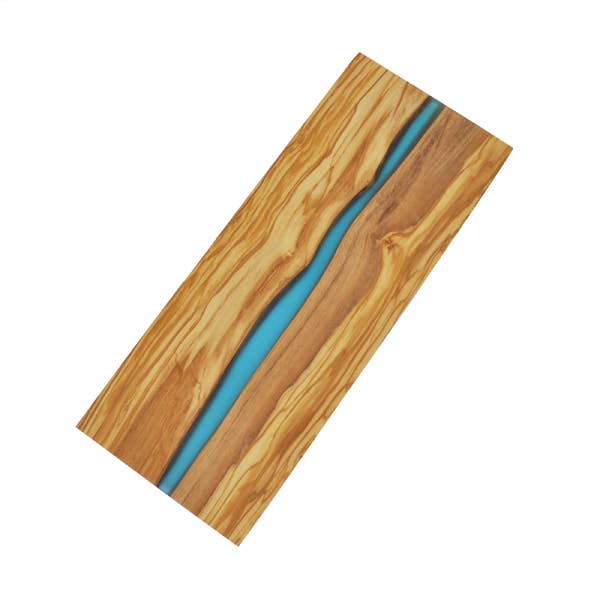 Olive Wood Cutting Board with River of Blue Resin - 15” x 6”