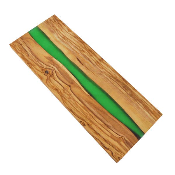 Olive Wood Cutting Board with River of Green Resin -18” x 7”