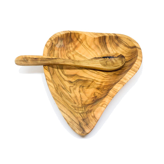 Olive Wood Heart Dish and Spoon Set