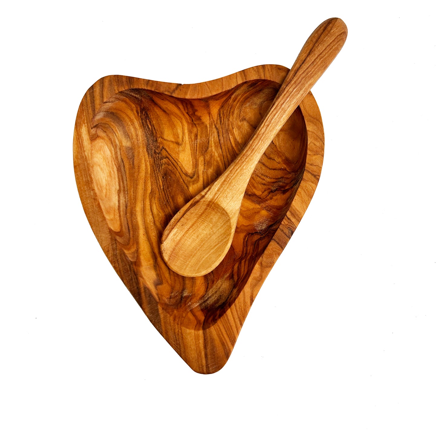 Olive Wood Heart and Spoon Set