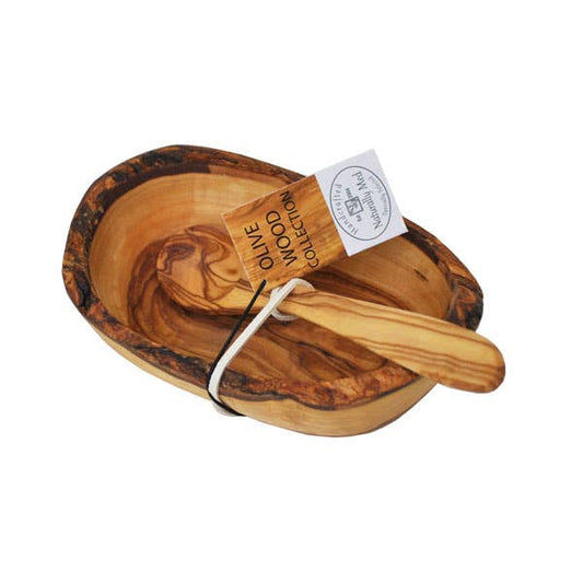 Rustic Olive Wood Natural Bowl with Spoon