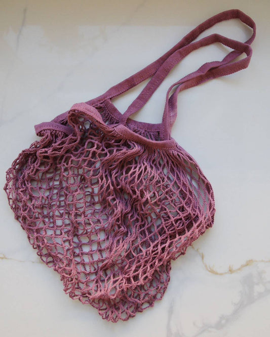Cotton Mesh Grocery Bags: Purple Long Handle