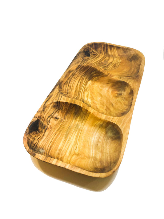 Sectioned Olive Wood Dish (Three Sections)