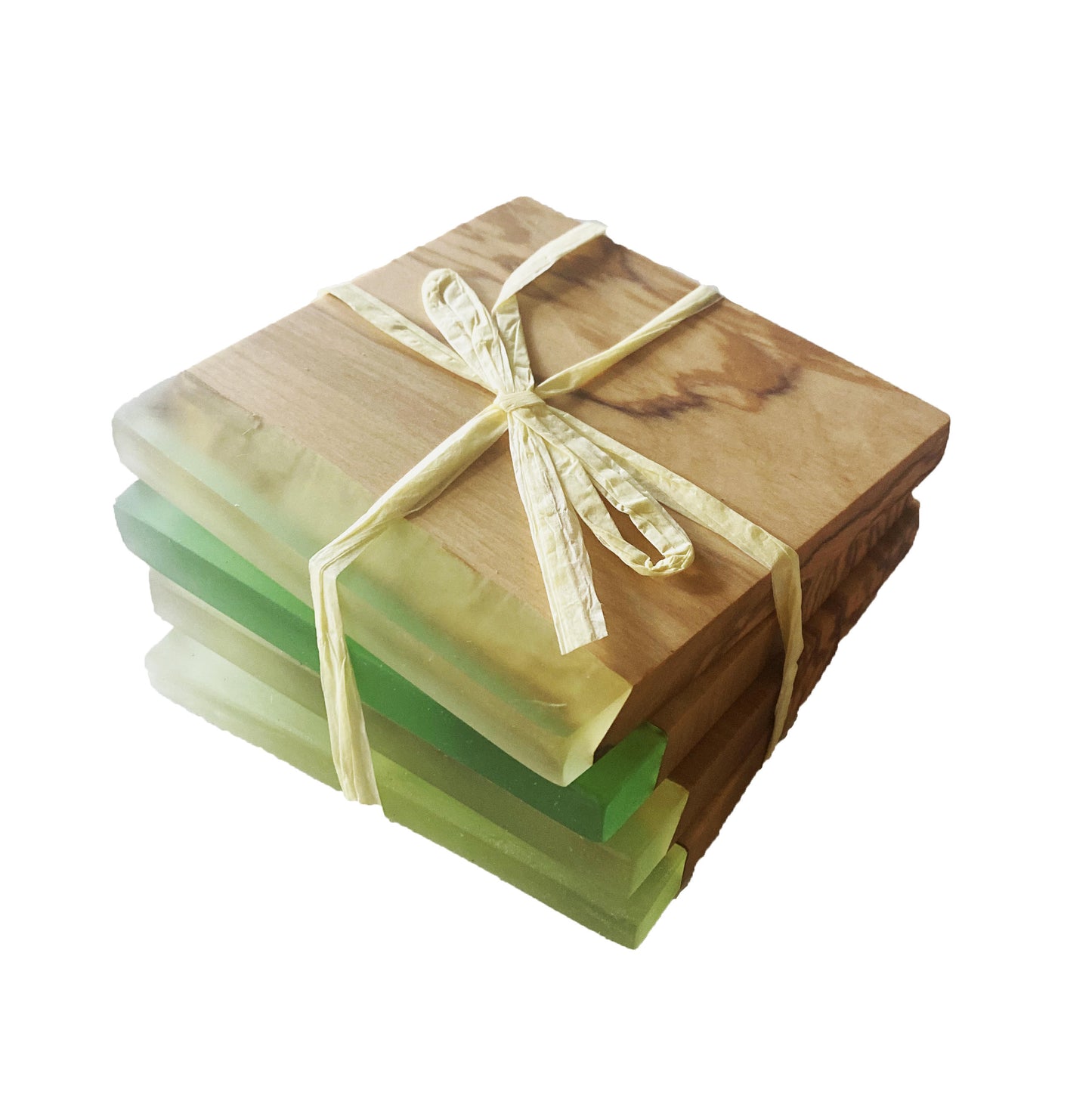 Olive Wood Resin Coasters (Square,Green)
